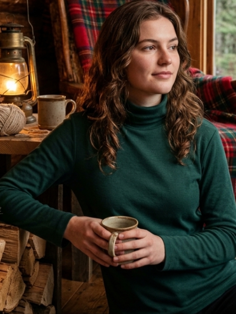 L.L.Bean 100% Pima Cotton Turtleneck Top Women’s M Deep Green Goblincore Preppy